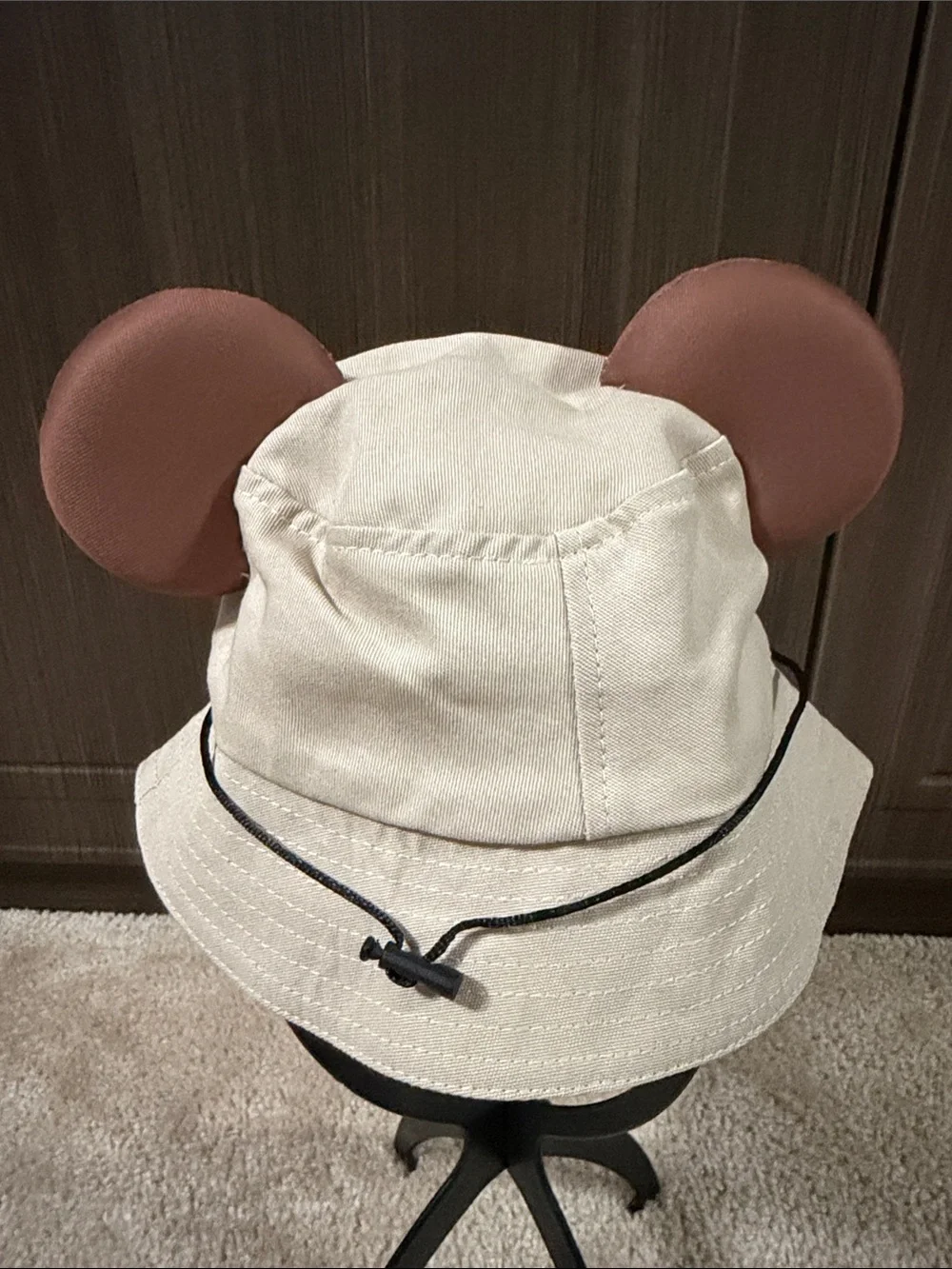 Infant Cream pumpkin Bucket Hat with Brown Embroidered Character and Ear Accents